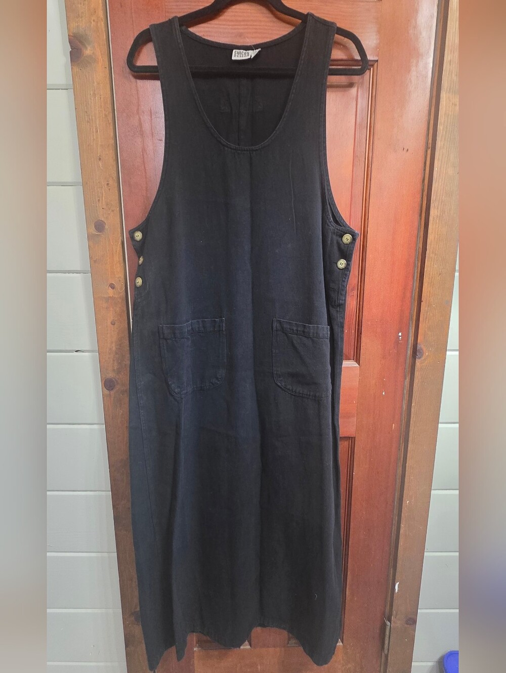 Chico's Black Sleeveless Button-Side Pinafore Dress